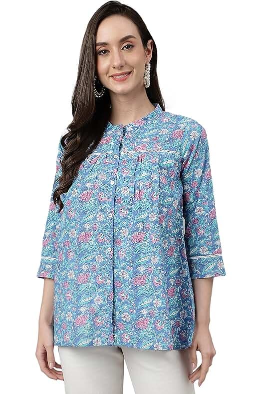 Janasya Women&#x27;s Blue Cott...